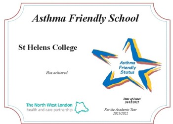 Asthma Friendly School Certificate   St Helens College (1)